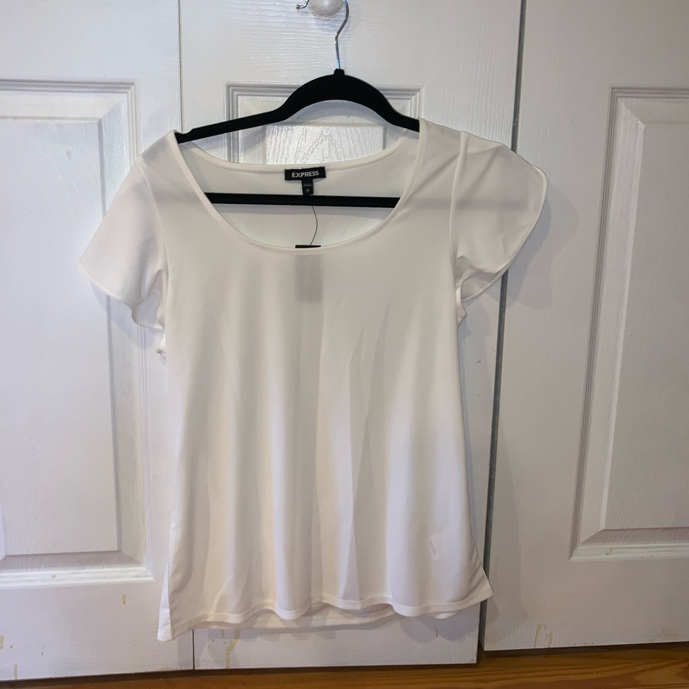 NWT Small Express White Flutter Sleeve Top